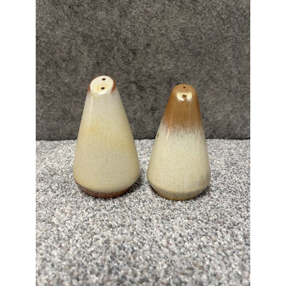 Vintage Frankoma Pottery Salt & Pepper Shaker Dark And Light Tan MCM Glazed